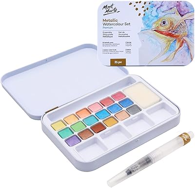 Set of metallic watercolor cakes Monte Marte Deluxe, 21 pieces, 18 colors, water brush, sponge and 4 mixture.. DIAYTAR NIGERIA: Redefining e-commerce with affordable prices and reliable nationwide shipping.