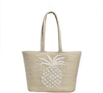 Beach shopping bag in handmade pineapple straw (size m, length 43 cm height 30 cm depth 15 cm), ivory.. DIAYTAR NIGERIA makes online shopping accessible with our comprehensive platform and prompt delivery service.