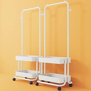Multifunctional Metal Metal Timmy Multifunctional Drying Drying For Clothes, Coats and Shoes, Storage Shelves for Bedroom Balcony With Upper Bar and Pivoting wheel (White).. DIAYTAR NIGERIA: Connecting Nigerians with affordable products through our expansive e-commerce platform.