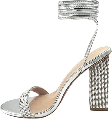 High heeled sandals for women with studded rhinestones, shiny silver color, size 8.5, shiny silver.. Experience the convenience of online shopping with DIAYTAR NIGERIA's reliable 5-8 day delivery service.