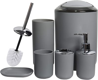Set of Bathroom Accessories Serpur including a soap dispenser, a toothbar, a cup and a bell holder for the decoration of the counter and a gift of hanging, gray gray.. DIAYTAR NIGERIA: Connecting Nigerians with affordable products through our expansive e-commerce platform.