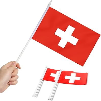 Mini flag from Switzerland Anli - 12 pieces - Small flags from Portable Switzerland - Bright colors and resistant to discoloration - 5 x 8 inches with solid mast and spear above.. DIAYTAR NIGERIA redefines convenience with our diverse marketplace and affordable nationwide shipping.