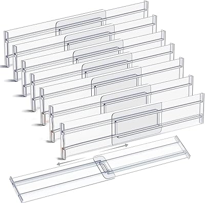 Drawer separation organizer 8 parts, adjustable height 8 cm, extensible from 27 to 52 cm, organizer of transparent plastic drawer for clothing, kitchen utensils and desktop storage.. DIAYTAR NIGERIA brings the market to your fingertips with affordable prices and swift delivery services.