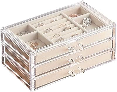 Alykdon jewelry box for women with 3 drawers, velvet jewelry organizer to store earrings, bracelets, necklaces and rings, transparent acrylic jewelry case.. DIAYTAR NIGERIA: Where thousands of products meet affordable prices and reliable 5-8 day delivery.