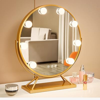 Master makeup mirror with 360 degree rotary light and intelligent touch control lights (gold).. Your go-to destination for affordable online shopping, DIAYTAR NIGERIA delivers in under 8 days.