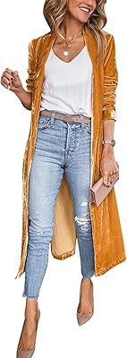 Long velvet cardigan jacket for women with reverse collar and in front.. Shop smart and save with DIAYTAR NIGERIA's extensive product range and 5-8 day delivery guarantee.