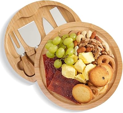 Together cheese and knives board, round charcuterie board with 4 knives, cheese board set with sliding drawer, rack hanging gifts.. Shop with ease at DIAYTAR NIGERIA and enjoy our extensive product range delivered at affordable rates.