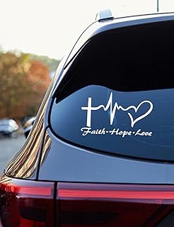 Car adhesive sticker with heart of love of love and hope for faith, adhesive vinyl sticker with Jesus cross for car windows, tablet, laptop and water bottles (white).. DIAYTAR NIGERIA: Your partner in affordable online retail with reliable delivery across the nation.