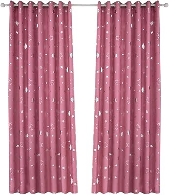 Vosaria blackout window curtain with star and moon pattern with thermal insulation with noise reduction and upper eyelets to embellish the window and suitable for girls's bedrooms size 100 x 250 cm (pink color) 250 x 100 x 1 cm pink pink.. DIAYTAR NIGERIA brings the marketplace home to you with affordable prices and delivery in 5-8 days.