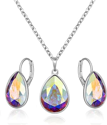 Xuping jewelry set with birth stone, necklace and earrings, tear -shaped pendant, crystals, gift for women, wedding party accessories (Aurore boreal), gold plated copper, crystal.. Discover endless possibilities with DIAYTAR NIGERIA's comprehensive catalog and budget-friendly delivery.