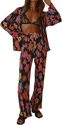 TWO PLACE Floral print pants for Y2K women, buttoned shirt and high waist pants, summer outfits.. DIAYTAR NIGERIA delivers more than products - we deliver affordable solutions within days.