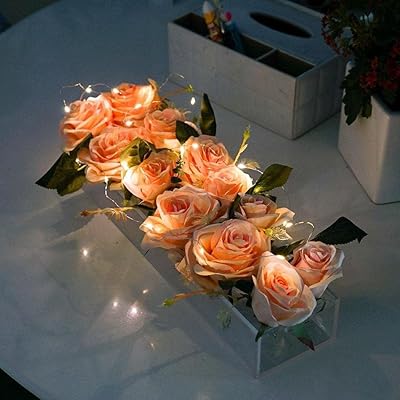 Vase with rectangular flowers in 24 -inch transparent acrylic for dining table, modern decorative rectangular flower vase for decoration of the wedding festival house (transparent with LED lights).. DIAYTAR NIGERIA bridges the gap between desire and affordability with nationwide delivery in under 8 days.