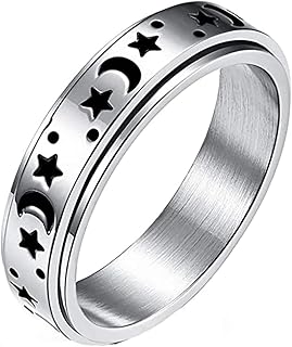 Titanium ring and stainless steel with moon and star pattern to relieve stress.. Experience shopping satisfaction with DIAYTAR NIGERIA's vast selection and budget-friendly delivery options.