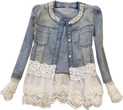 Denim coat with long sleeves and pearls for women, relaxed fashion, size l.. DIAYTAR NIGERIA delivers happiness in 5-8 days with our affordable and diverse product range.