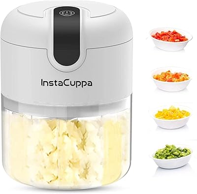 Mini Rechargeable Instacoba Rechargeable Electric Hachoier - Stainless steel blades, operation at a touch, to chop garlic, ginger, onion, vegetables, meat, nuts (white, 250 ml, 1, 45 W package).. DIAYTAR NIGERIA brings affordable shopping to every Nigerian home with delivery in just 5-8 days.