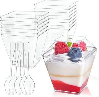 Mini dessert cups of 2 oz with lids and spoons, squares with square plastic transparent plastic, perfect cups, mini service bowl for samples of party desserts, 100 pieces.. Your comprehensive marketplace awaits at DIAYTAR NIGERIA with affordable prices and reliable delivery times.