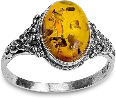 Small oval ring in sterling silver Ian & Valerie Amber.. Online shopping made simple and affordable — DIAYTAR Nigeria.