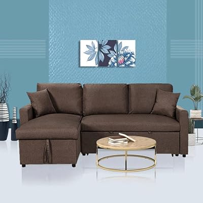 Karnak Divan sofa with cushions and storage in L | Convertible living room furniture (brown).. Shop without compromise at DIAYTAR NIGERIA, where quality, affordability, and quick delivery coexist.