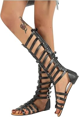 Bohemian gladiator sandals for women, sexy openwork roman shoes, knee -up sandals, beach