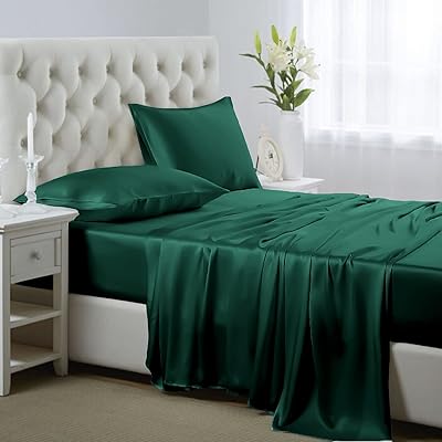 Lancet Housing 4 -room bed set in silk satin for King size bed with deep pockets, soft satin sheets, fresh and hypoallergenic for King size bed - Dark green.. DIAYTAR NIGERIA: Where every shopping need is met with affordable prices and timely delivery.