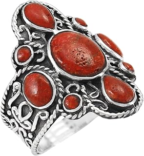 Sterling 925 silver coral ring with real precious stones size 6 to 11.. DIAYTAR NIGERIA: Your trusted e-commerce partner with extensive product choices and affordable delivery.