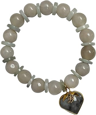 Round light stone round bracelets, Thai jewelry for women, charm with heart -shaped pendant, love promotion, real prosperity stone necklace, luck, success in life, business prosperity, 12.00 mm.. DIAYTAR NIGERIA transforms online retail with our affordable platform and dependable shipping service.