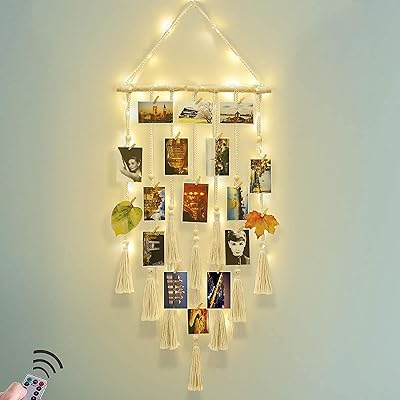 The White Shop Wall Decoration to hang, Bohemian style in Macramé for Bedroom, Collage of Photo frames with remote control, 20 clips, beige.. Nigeria's favorite online shopping platform, DIAYTAR offers unbeatable prices and delivery within a week.