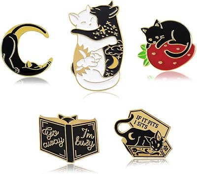 Set of cute cat enamel book pins, cartoon pins for clothes, bags, sweaters, shirts, jackets, backpack, craft accessories (black-5 pieces), no, metal, no.. Your comprehensive marketplace awaits at DIAYTAR NIGERIA with affordable prices and reliable delivery times.