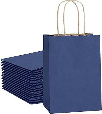 Small kraft gift bags with handles (12 bags) adapted for wedding, birthday, restaurant, take -out, shopping gifts (15x11x6), navy blue.. Experience budget-friendly shopping at DIAYTAR NIGERIA, Nigeria's premier online marketplace with quick delivery.