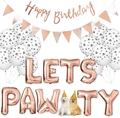 Neostyle 25 pieces of dog birthday party supplies, festive decorations kit for pets, dog legs printed, the set includes a paw ball, a triangular flag, a birthday hat, a joyful paper logo (pink gold).. DIAYTAR NIGERIA: Your affordable shopping destination with thousands of products delivered in days.