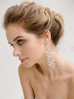 Elegant Plastic Earms handmade with a pattern of bohemian vine, pearl, crystal and long tiara for bridesmaids (silver).. DIAYTAR NIGERIA connects your desires with reality through our affordable e-commerce platform and quick delivery.