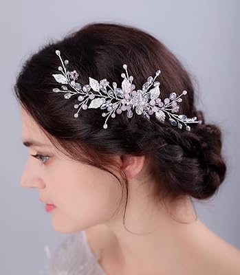 Crystal hair pliers for women, silver color, pink leaves, bridal hair accessories, bridal hair pliers, wedding hairstyle and end -of -year balls.. DIAYTAR NIGERIA makes online shopping accessible with our comprehensive platform and prompt delivery service.