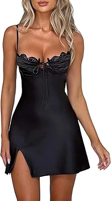Sexy mini dress in sleeveless satin with spaghetti straps, bare back, cocktail club dresses (color: #7-black, size: m).. Your comprehensive marketplace awaits at DIAYTAR NIGERIA with affordable prices and reliable delivery times.