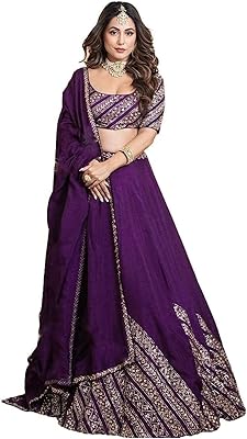 Semi-hooded lehenga choli scarf in female silk (hina khan akshara_purple_purple_one size), purple, single size, purple, one size.. DIAYTAR Nigeria: Great value, fast delivery, and endless options.