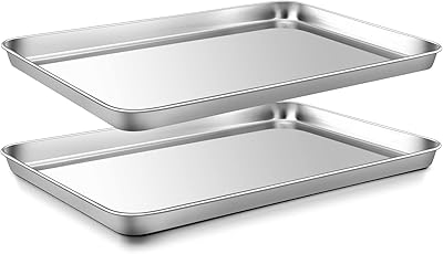 Set of 2 rectangular cooking plates on stainless steel, large professional oven plates for cooking, non-toxic and healthy, mirror finish and washable in the dishwasher, 40.5 x 30.5 x 2.5 cm.. DIAYTAR NIGERIA: Where smart shoppers find everything they need at prices they can afford.