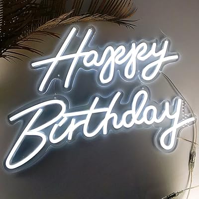 NEON LED NEON SHARE SARD SARD 56 x 40 cm, happy birthday banner, LED neon with transparent base for wall decoration (white 56 cm).. From office supplies to fashion — DIAYTAR Nigeria brings it fast.