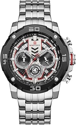 Classic analog stainless steel watch with silver dial naviforce for men - NF9175 -SW, black.. Your daily needs delivered to your door — DIAYTAR Nigeria style.