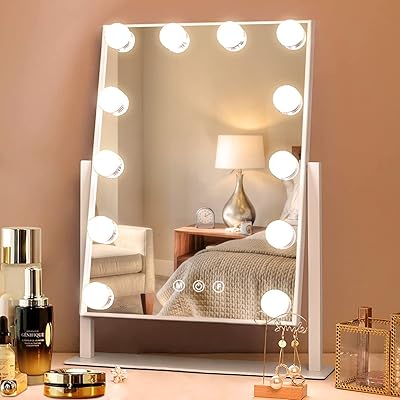 Hollywood courtesy mirror with LED lights for Hollywood makeup, touch control, 12 removable LED bulbs with variable intensity, 10x magnification, 3 color lighting modes, 360 degree rotation.. DIAYTAR NIGERIA makes luxury accessible with our affordable prices and dependable delivery service.