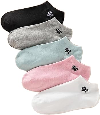 5 pairs, colored socks unique size, with black, light blue, gray, pink, white, + chat pattern on the ankle ..., multicolored, small small, multicolored, single size.. DIAYTAR NIGERIA transforms online retail with unbeatable prices and consistent delivery timeframes.