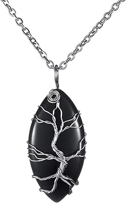 Pendant in black obsidian, pendant in ancient reiki healing crystal, silver shaft, pendant in precious stone of chakra wrapped in wire, aluminum alloy, glass of obsidian.. Enjoy effortless shopping and speedy delivery with DIAYTAR Nigeria.