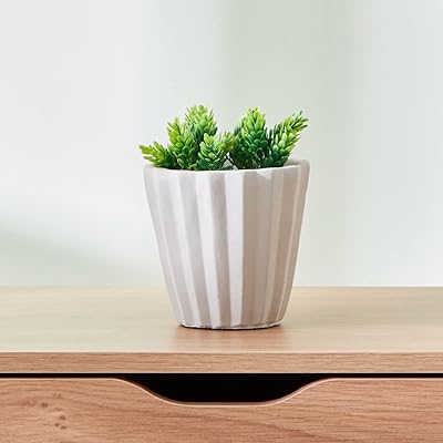 Home box Ciara ribbed ceramic pot, size 12.5 x 12.5 x 12.5 cm, white color.. DIAYTAR NIGERIA combines affordability, variety, and convenience with nationwide delivery services.