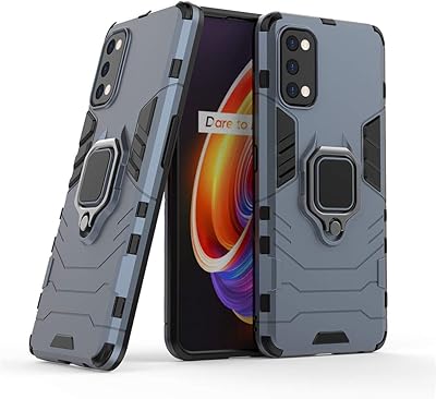 Double layer durable protective shell for Oppo realme 7 pro with metal ring and crutch (works with car magnetic support) for Oppo realme 7 pro (navy blue).. Order today, receive this week — shopping with DIAYTAR Nigeria is that simple.