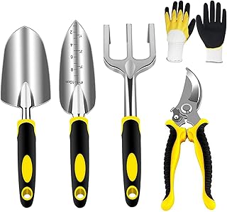 Set of agaky garden tools Kit of 5 -piece aluminum gardening tools with gloves, pruning shears, rake, shovel and trowel plantation kit robust for the interior and exterior, gardening gifts for women and men, yellow.. Join thousands of satisfied shoppers on DIAYTAR Nigeria.