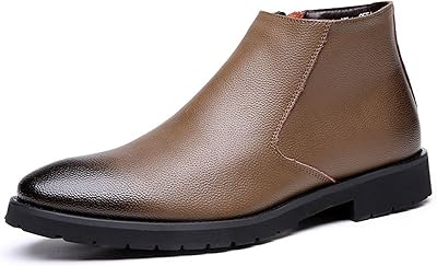 Zoomled relaxed leather shoes with zipper and pointed end for men, ankle length, wooden sole (color: brown, size: 9-US).. Shop smarter with DIAYTAR NIGERIA's vast product range and budget-friendly delivery within the week.