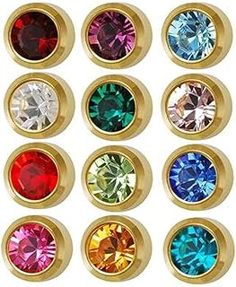 Small earrings golden ear piercing in 3 mm surgical steel, 12 pairs of mixed birth stones, yellow metal, metal.. DIAYTAR NIGERIA makes every shopping desire a reality with affordable prices and delivery in 5-8 days.