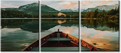 Mural art of the Lac des Hautes Tatras for the living room, natural lake landscape, wall canvas, boat images, mountain stage posters, modern wall decoration for bedroom, framed paintings ready to hang 36 \ "lx16 \".. DIAYTAR NIGERIA: Your partner in affordable shopping with nationwide delivery in just 5-8 days.