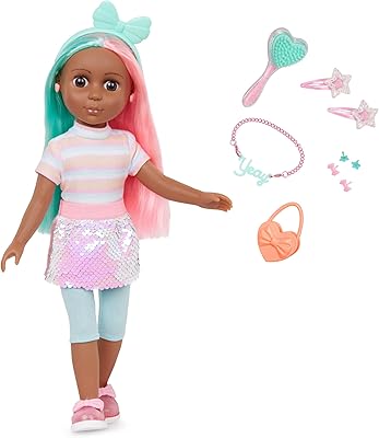 Doll articulated mannequin glitter 14 inch Girls with colorful hair, brown eyes, pierced ears, jewelry and accessories - pink and blue outfit - 3 years and over - gus.. DIAYTAR NIGERIA makes quality accessible with our diverse product range and dependable delivery service.