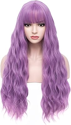 Byron Long Synthetic Synthetic Wig Light Purple 27 inch with bangs for women, light purple (light purple).. DIAYTAR NIGERIA: Your trusted marketplace that combines variety, affordability and reliable shipping.