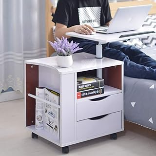 Multifunction computer table with adjustable height above bed for home desk, wooden nightmare table with rotary laptop storage drawer (white).. Your complete shopping companion, DIAYTAR NIGERIA offers extensive selection delivered within the week.