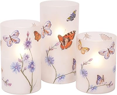 Flame -free LED glass pillars, butterflies and wild flowers, set of 3, 6.. DIAYTAR NIGERIA makes quality accessible with our affordable prices and dependable delivery service.